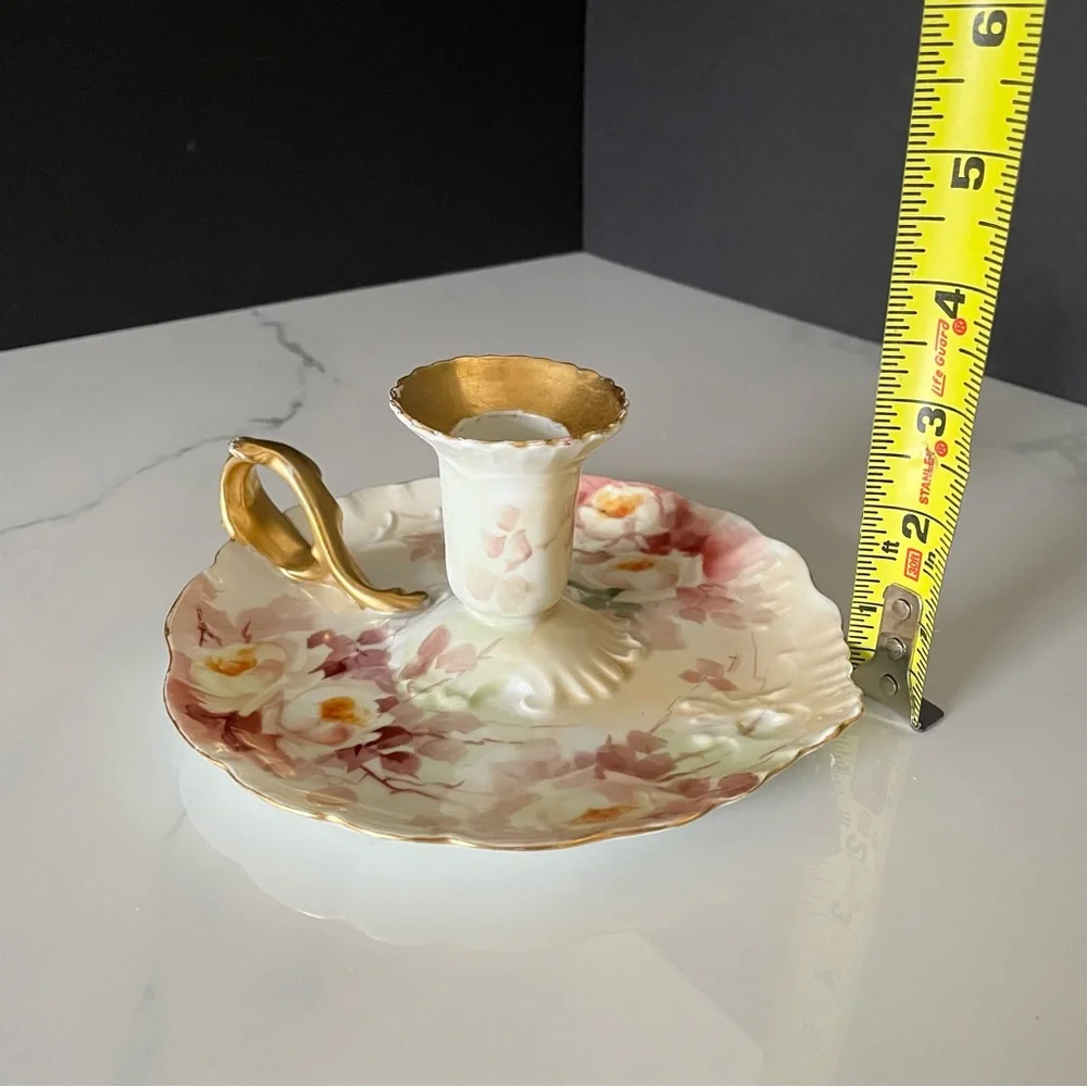 Floral & Gold Candle Holder with Handle - J.P. Limoges